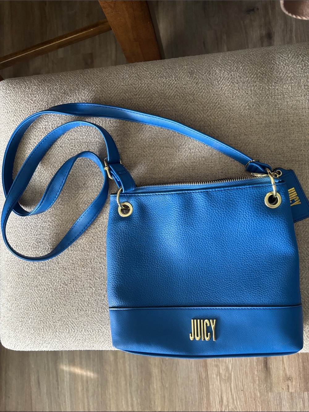 Juicy Couture Electric Blue Leather Crossbody Bag with Gold Hardware